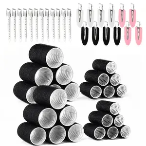 Women's 48PCS Heatless Hair Rollers Kit, No Heat Velcro Self Grip Curling Rollers with Metal Duckbill Clips, 2 Sizes for Short Medium Long Fine Thick Hair, Damage-Free Overnight DIY Bouncy Beach Waves Styling Tool Ideal Birthday Mother’s Day  Gift