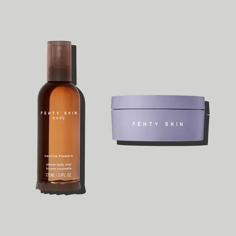 Fenty Beauty Irresistible Body Essentials: Allover Body Mist + Butta Drop Body Cream — warm vanilla or floral body spray