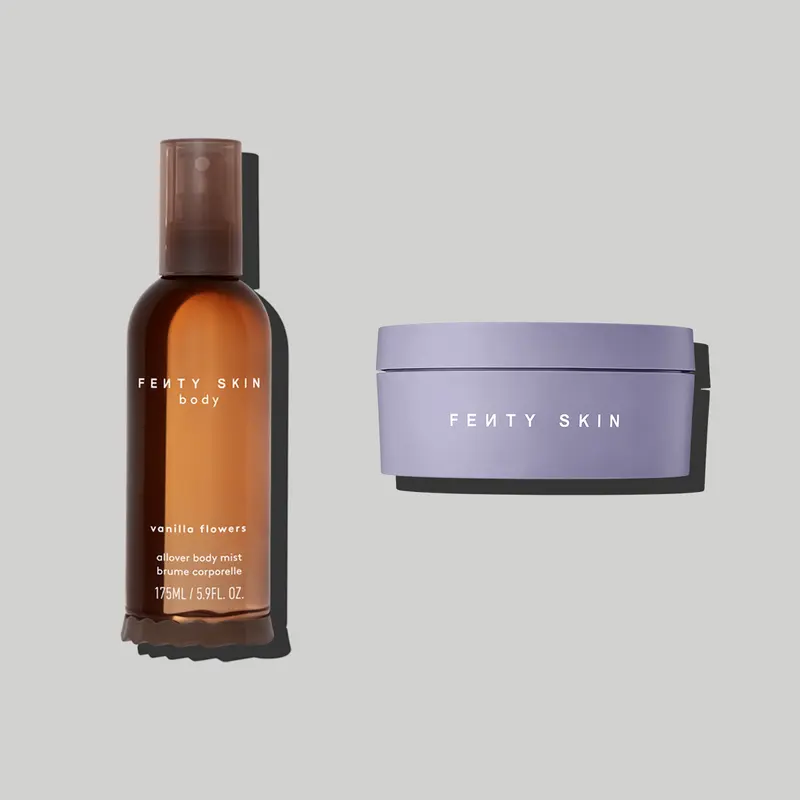 Fenty Beauty Irresistible Body Essentials: Allover Body Mist + Butta Drop Body Cream — warm vanilla or floral body spray