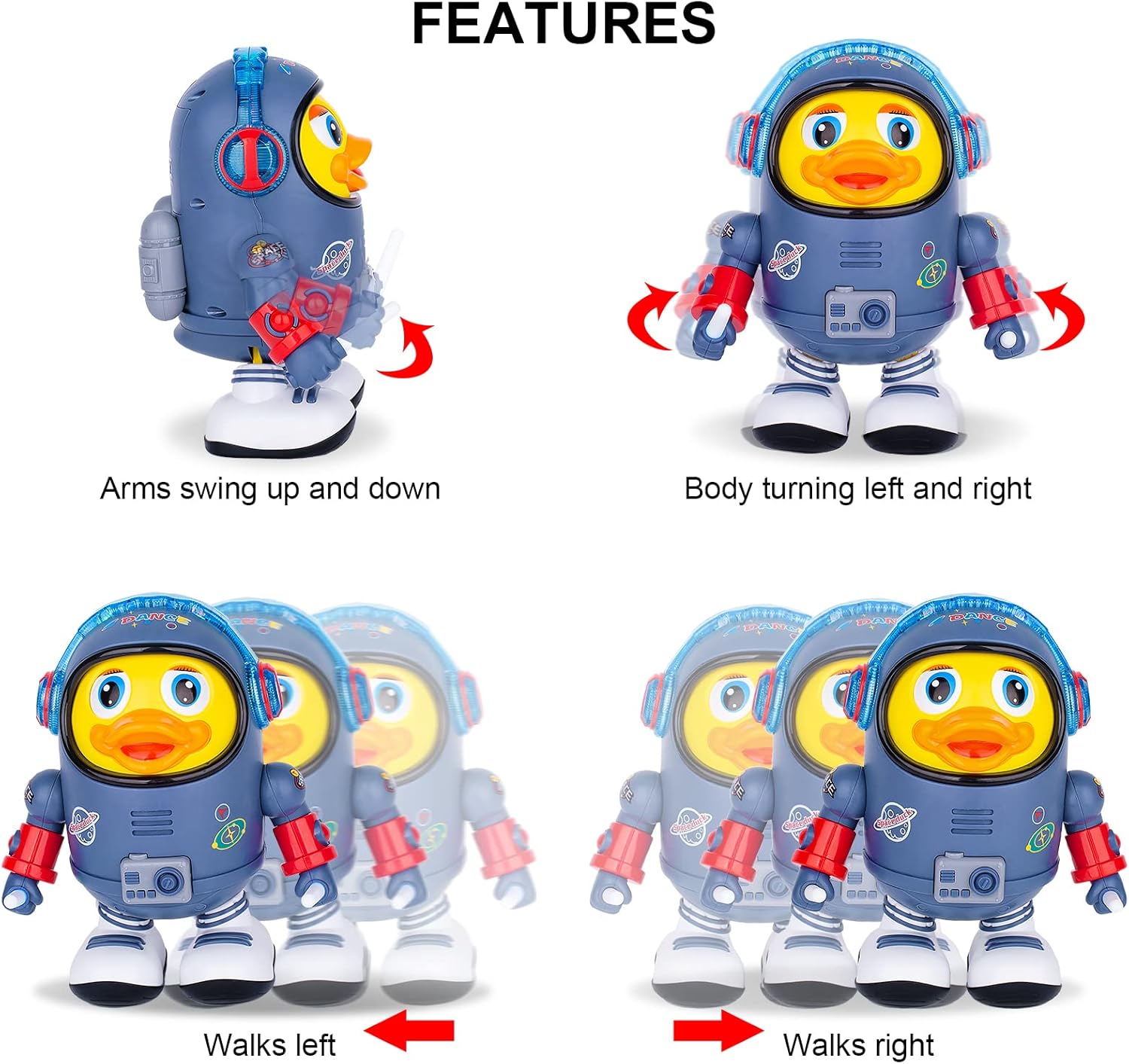 Berry President Electric Space Duck, Electric Toys with Lights and Sounds, Moving Walking Dancing Toys for Kids