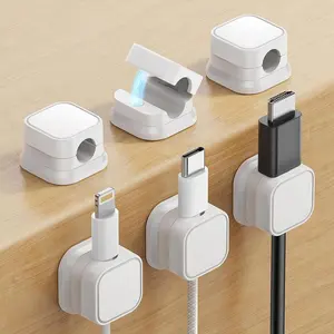 Magnetic Cable Clips, 6 Counts Cable Cord Holder, Under Desk Cable Management, Adhesive Wire Holder Organizer for Home Office Desk