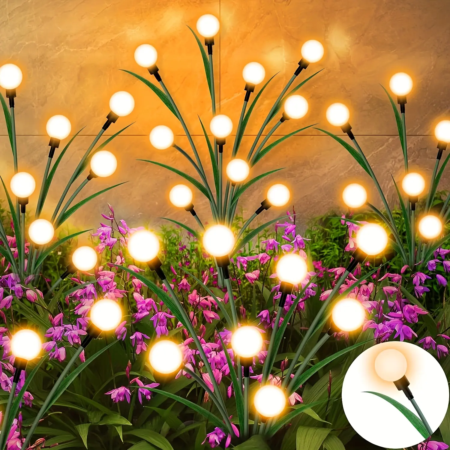 Solar Firefly Lamps 2-Pack (8 Total Lamps) - IP65 Water-Resistant Outdoor Lanterns, 600 Milliamp Batteries, 6-8 Hours Runtime, Easy Installation with Included Hardware, Fairy Aesthetic Solar Landscape Lights for Garden, Patio