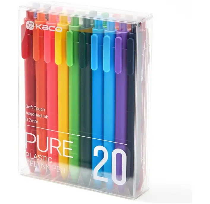 Kaco PURE Gel Pens Assorted Color Ink 20 Pieces 0.7mm, Medium Point, Aesthetic Cute Stationery Pens for Journaling Note Taking Pens
