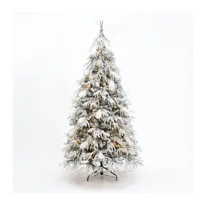 LuxenHome 7.5Ft Pre-Lit Flocked Slender Artificial Tree