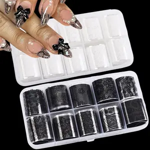 20 Rolls Lace Nail Foil Sheets, 2 Boxes Black and White Flower Nail Foils Transfer Nail Art Decals, Holographic Stickers for DIY Acrylic Nails Manicure Wraps Decoration