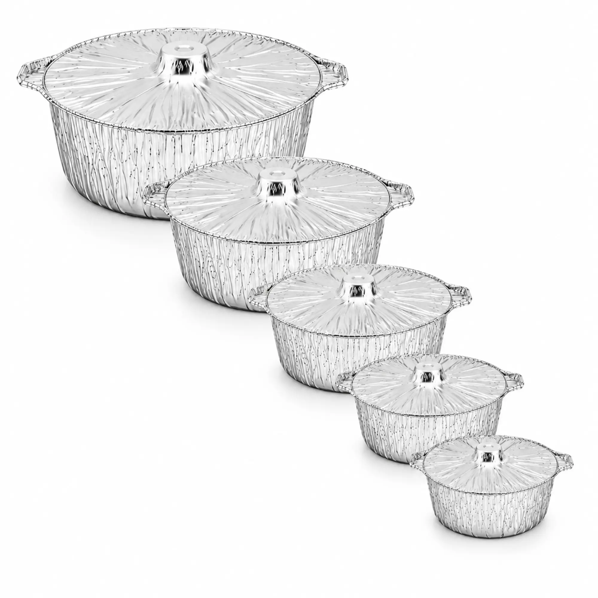 VeZee Disposable Aluminum Pot with Lid | Heavy Duty Foil Cooking Pot | Oven & Freezer Safe | Leak Resistant Food Container | Catering, Baking, Roasting, Meal Prep, Takeout | 2.75Qt, 3.5Qt, 4Qt, 5Qt, 5.5Qt