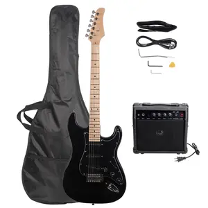 ST Stylish Electric Guitar with Black Pickguard - Portable Musical Instrument for Beginners, Adults, and Teens - Includes Amplifier, Power Cord, Guitar Bag, Strap, Plectrum, and More
