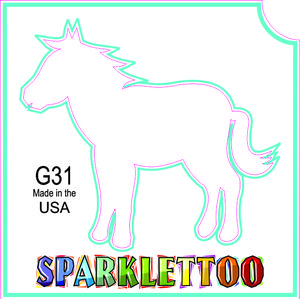 212 MAIN Ruby Red G31-2 2x2 in 2-Ply Pony Shape Glitter Tattoo Stencil, Children Safe, FDA Compliant, Pack of 100
