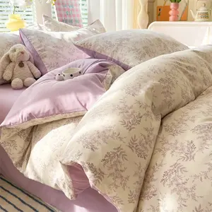 3 Pieces Botanical Patterns Soft Microfiber Bedding Set, Breathable Duvet Set, Floral Duvet Cover Sets,Pale Purple Duvet Cover with Zipper Closure,3pcs Wildflower Comforter Cover Sets- Lavender Grey