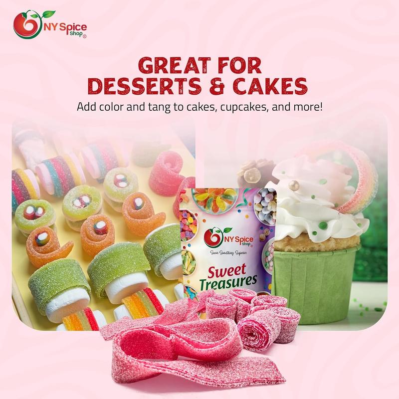 NY Spice Shop Wild Cherry Sour Belts - Tart Gummies, Chewy Rainbow Candy Ribbons, Sour Fruit Strips, and Sour Rope Treats - Sour Belts Pack Snack Sugar