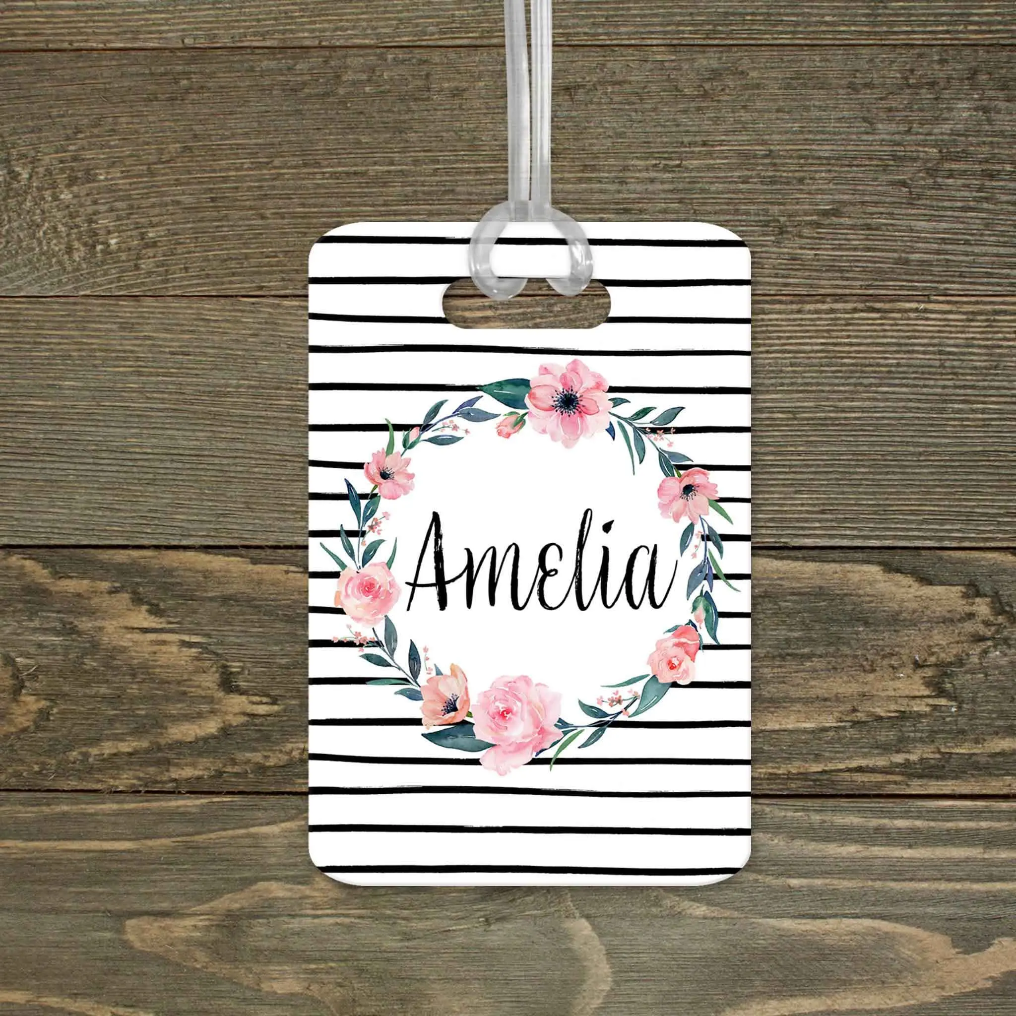 Personalized Luggage Tag | Custom Monogram Bag Tag | Black & White Stripe