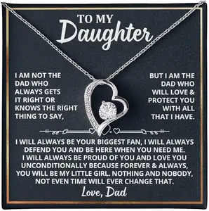 To My Daughter Necklace, Heart Pendant Jewelry, Gift for Daughter from Dad, Inspirational Keepsake, Sentimental Gift with Message Card & LED Box