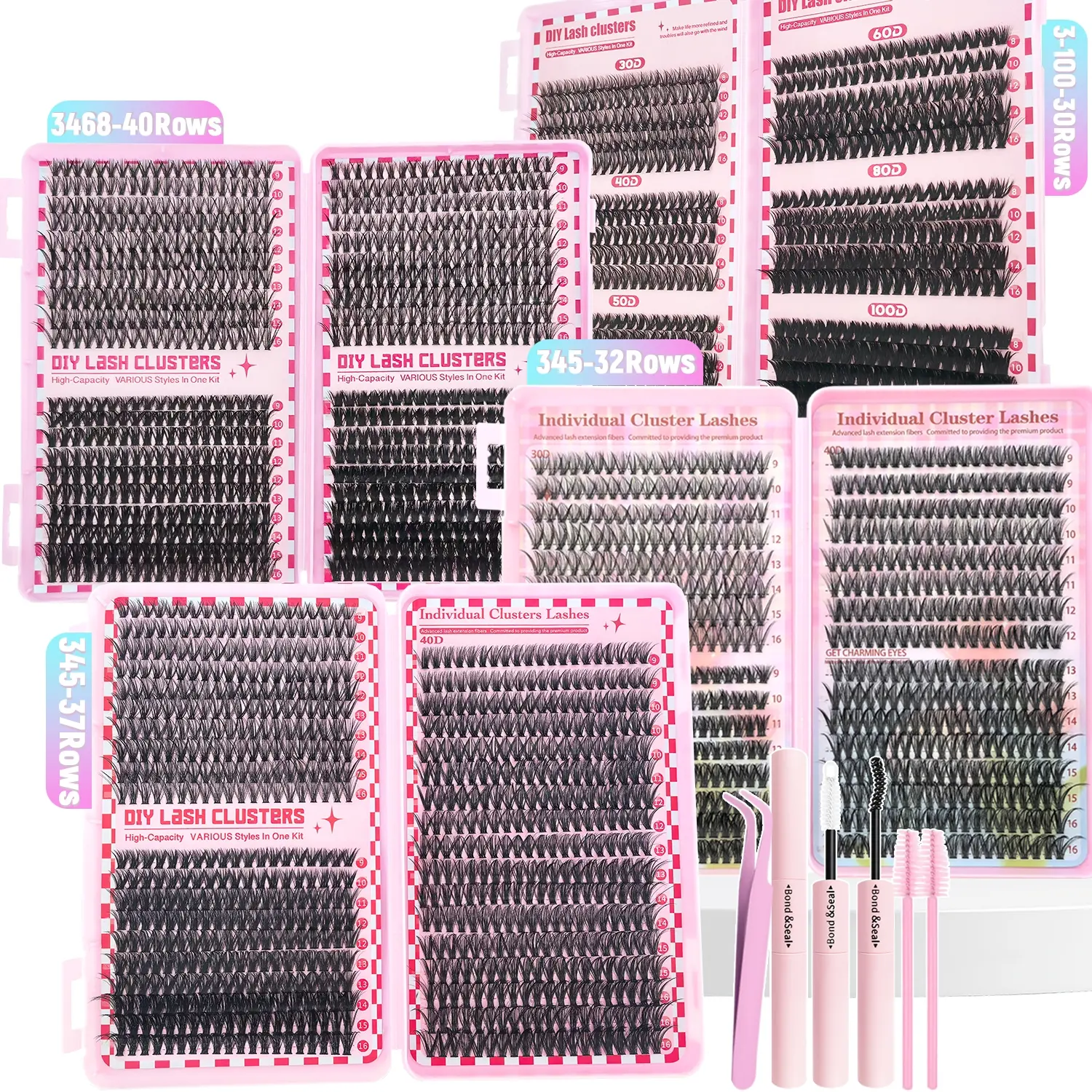 600/640/740/800 Clusters DIY Lash Extension Set - Mixed Length 8-16mm, Natural Density Combination (30-100), Easy to Wear, Beginner-Friendly, Reusable, D C Curl, Extensions| Reusable Lash Extensions|Durable Lashes| Eyelashes Extension Set