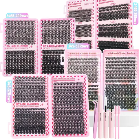 600/640/740/800 Clusters DIY Lash Extension Set - Mixed Length 8-16mm, Natural Density Combination (30-100), Easy to Wear, Beginner-Friendly, Reusable, D C Curl, DIY Eyelashes Clusters