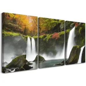 Serene Waterfall canvas wall art, Forest waterfall pictures, bedroom, living room, office waterfall canvas wall art family landscape poster wall Print