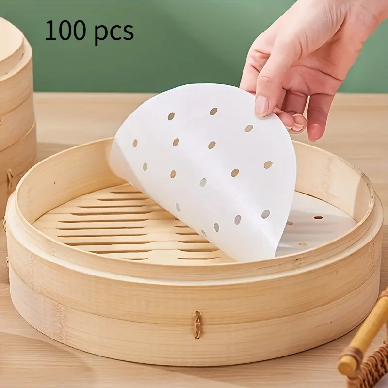 100pcs Non-Stick Steamer Paper Bakeware for Healthy and Easy Cooking - Food Grade Disposable Steamer Cloth for Air Fryer, Oven, and Baking - Easy Cleanup and Safe Use