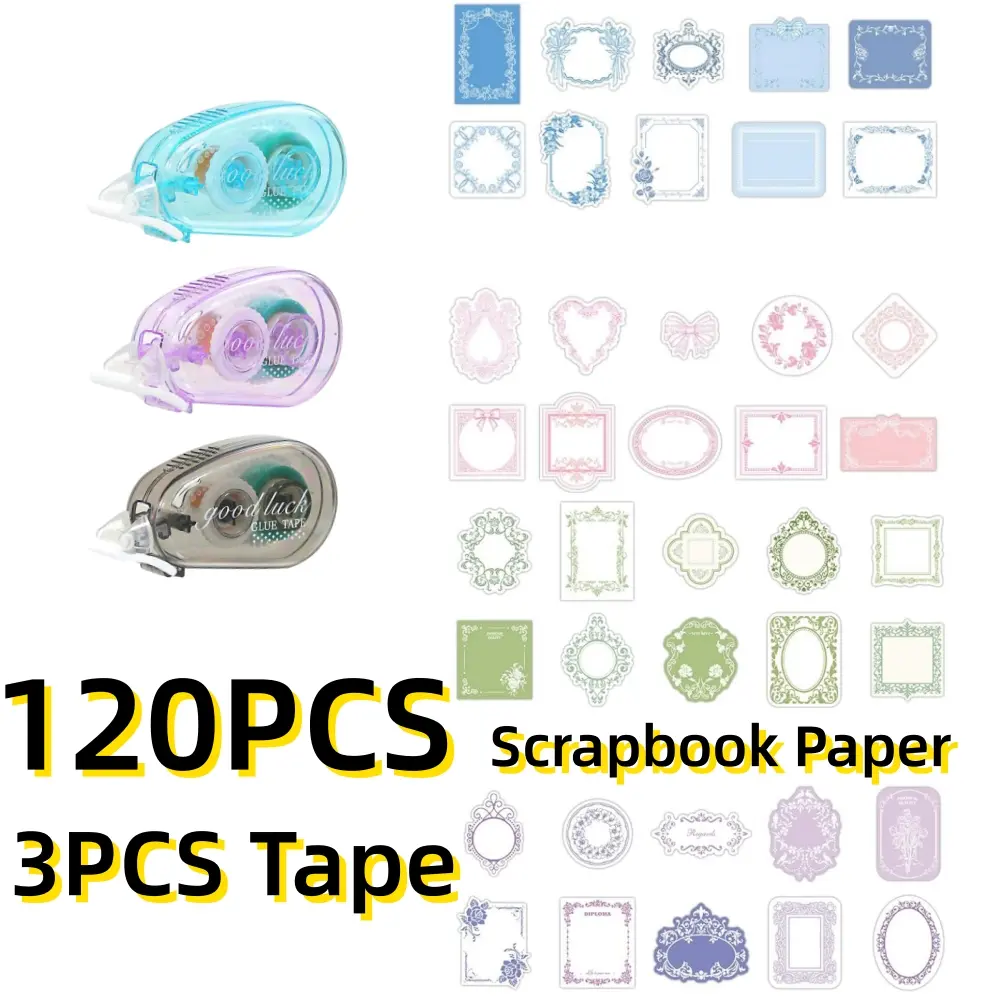Vintage Assorted Bright Colors Craft Paper Kit (120PCS/4Sets) with 3PCS Tape, Paper Crafting Supplies for Junk Journal Lovers, Creative Inspiration