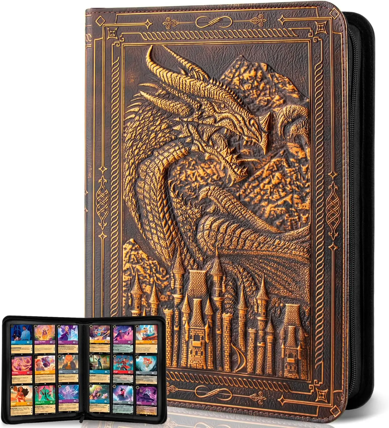 360 Pocket Card Organizer Binder with 9 Side Loading Sleeves, Card Sleeves Protector, 20 Page High Capacity for Lorcana,Pokmon,Dragon Shield,MTG,TCG,Sports Cards,Unique Embossed Dragon Design Safe Storage