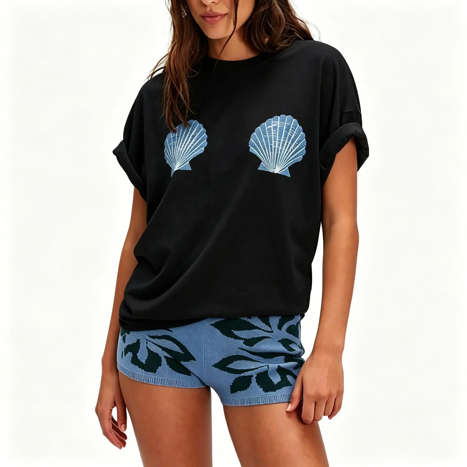 Women Y2K Graphic Oversized T Shirt Loose Fit Seashell Lobster Tees Preppy Short Sleeve Coastal Beach Baggy Shirts