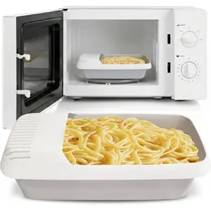 Microwave Pasta Cooker with Strainer Lid - No Waiting No Mess No Stick, Ready In As Little As 10 Minutes, Holds up to 4 Servings For Spaghetti and Noodles