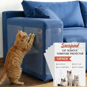 12 PCS Large Cat Scratch Furniture Protector, Transparent Couch Protector from Cat Claws, Single-Sided Self Adhesive Anti Pet Deterrent Sofa Cover, 17IN