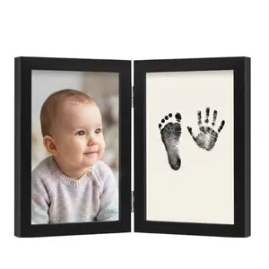 4x6 Double Hinged Wooden Picture Frame Black Photo Frame with Definition Glass, memorial keepsake , Vertical Tabletop Display for Desk & Home Decor