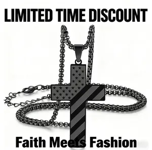 Cross Necklace with Bible Verse & American Flag Pendant – Stainless Steel Men’s Jewelry Gift | Faith-Inspired, Bold & Patriotic Chain for Him