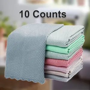 10 Counts Glass Cleaning Cloths, fish scale pattern catches dust and dirt quickly, mixed color