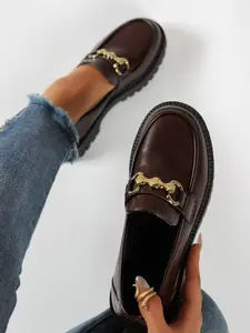 Women's Elegant Thick Sole Loafer, Patent Leather Chunky Heel, Slimming Design, Fall/winter British Classic Style, Single Shoe