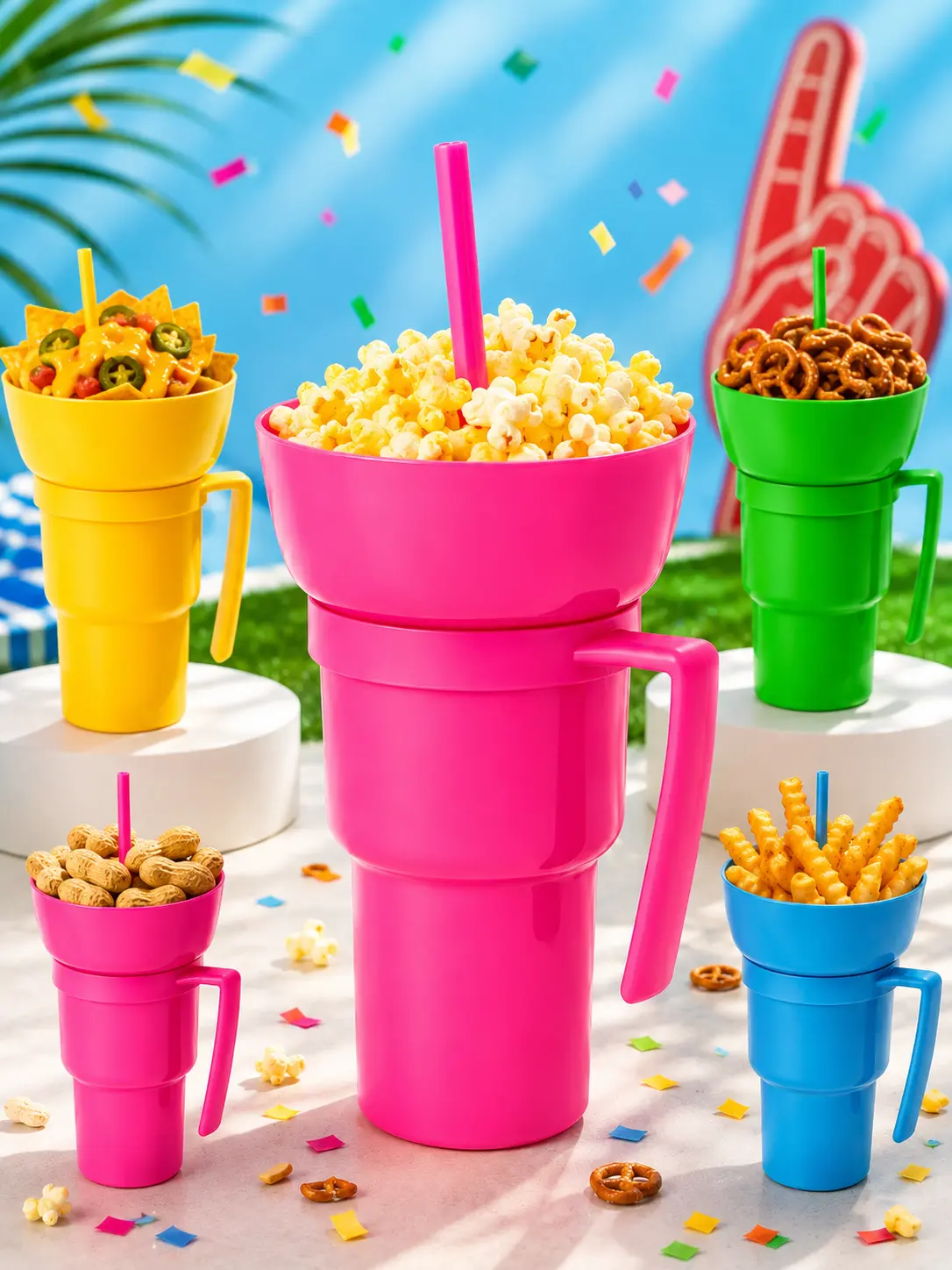 Reusable 2-in-1 Stadium Tumbler, 32 Oz Snack & Washable Drink Cup Reusable 2-in-1 Stadium Tumbler, 32 Oz Snack & Washable Drink Cup