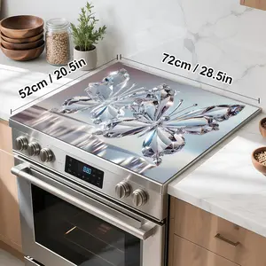 Non-Slip Rubber Oven Mat with Butterfly Design, Kitchen Stove Protector, Easy Clean, Multi-Purpose for Ovens, Washers, Dryers