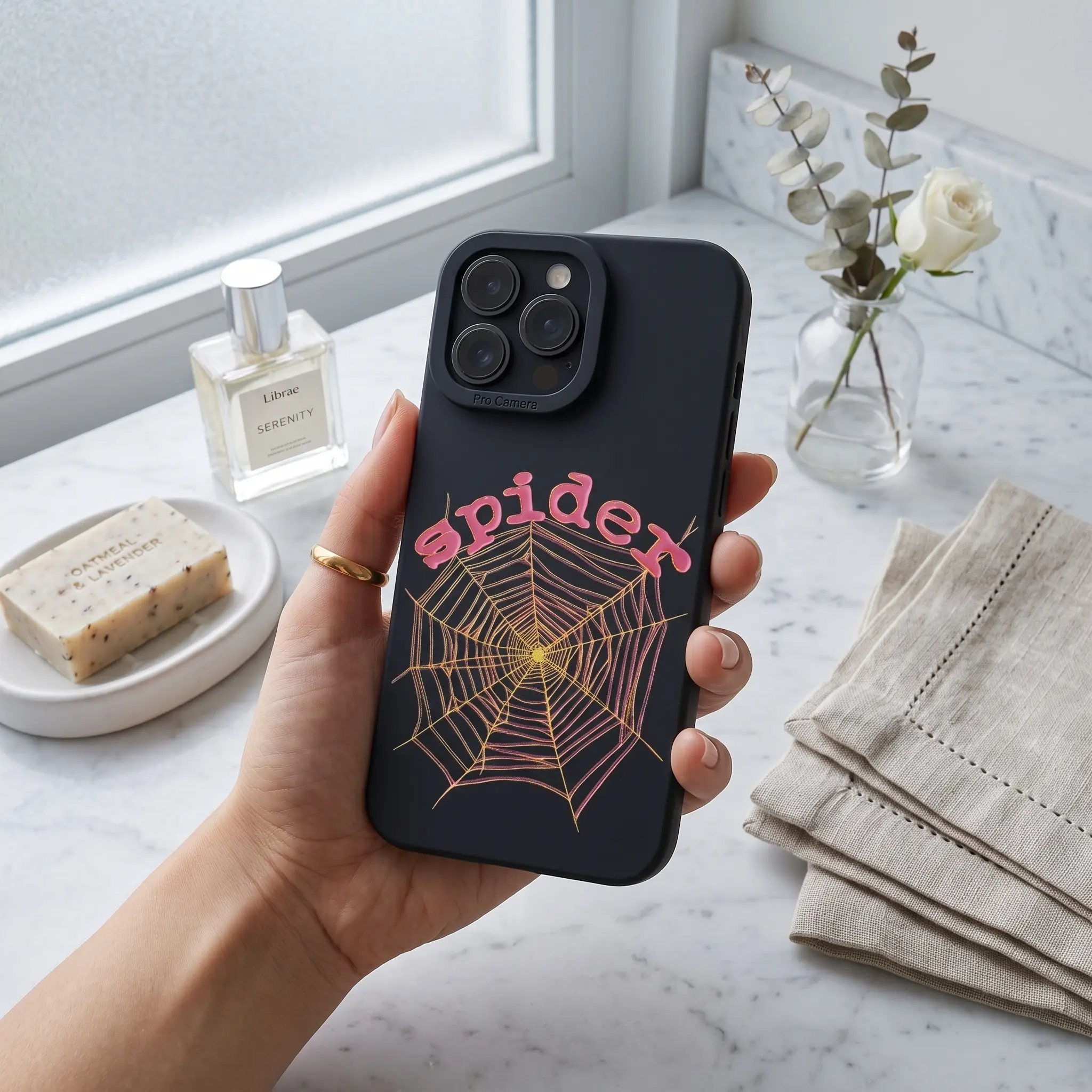 Y2K Goth Neon Pink Spider Web Soft Silicone Phone Case Shockproof Anti Drop Protective Cover For 13 14 15 16 17 Pro Max Series
