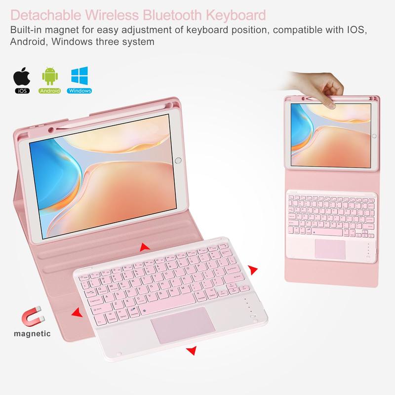 Keyboard Case with Mouse For iPad (A16) 11th Gen&10th Gen, Magnetic Case with Keyboard, Touchscreen and Mouse, Thin & Light Cover with Pencil Holder, Foldable Protective Cover, Auto Wake/Sleep, USB-C Charging,  Anti-Drop Design, Tablet