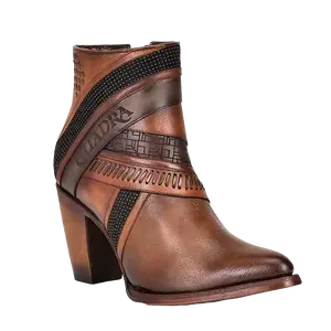 Cuadra Ladies Honey Laser & Woven Round Toe Brown Booties CU619