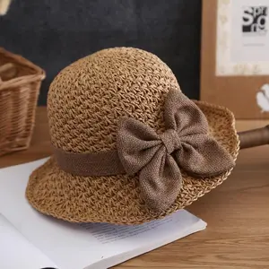 Women's Elegant Breathable Straw Sun Hat - Wide Brim, Bowknot Accent, Simple Fresh Design for Summer Beach Face Shading & Sun Protection