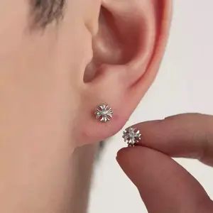 Silver Cross Rhinestone Stud Earrings 1cm