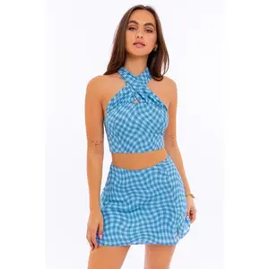 LE LIS Halter Neck Crop Top Fabric Polyester