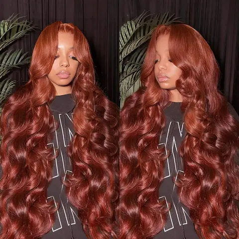 Itoday Female 13x6 HD Lace Frontal Human Hair Wig, Reddish Brown Body Wave Pre-Plucked Auburn, 180% Density, Skin-Friendly Basic Casual Wig with Adjustable Strap for All Seasons
