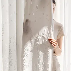 Modern Luxury Embroidered European Damask Velvet Curtain Set, Simple Living Room Bedroom Balcony Window Drapes with Sheer Fabric, Home Decoration Curtain