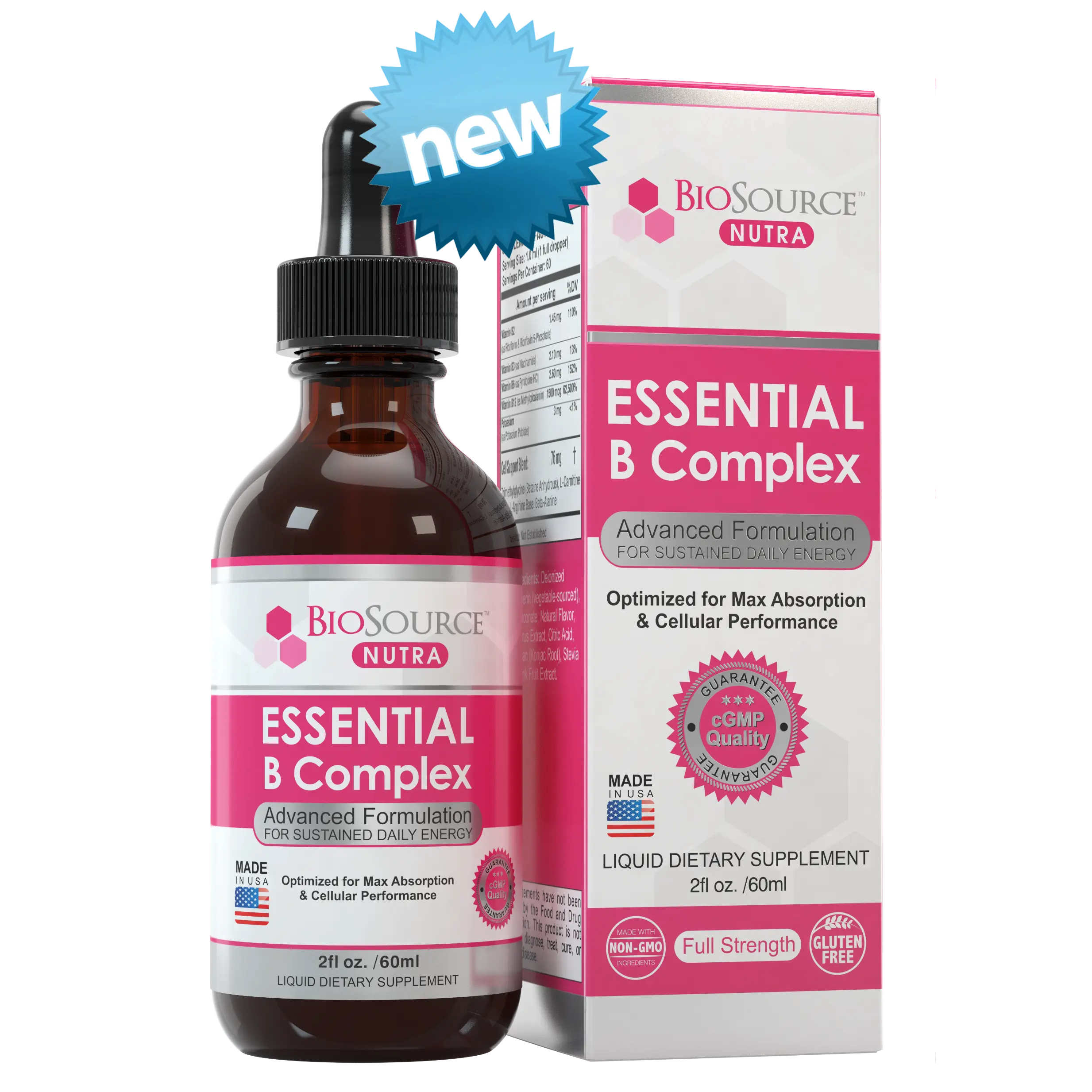 BioSource Nutra Essential B Complex Energy Blend with Vitamin B12 Methylcobalamin - 60ml Liquid Supplement for Natural Energy, Heart Health, Brain Health, and Immune System Support