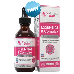BioSource Nutra Essential B Complex Energy Blend with Vitamin B12 Methylcobalamin - 60ml Liquid Supplement for Natural Energy, Heart Health, Brain Health, and Immune System Support