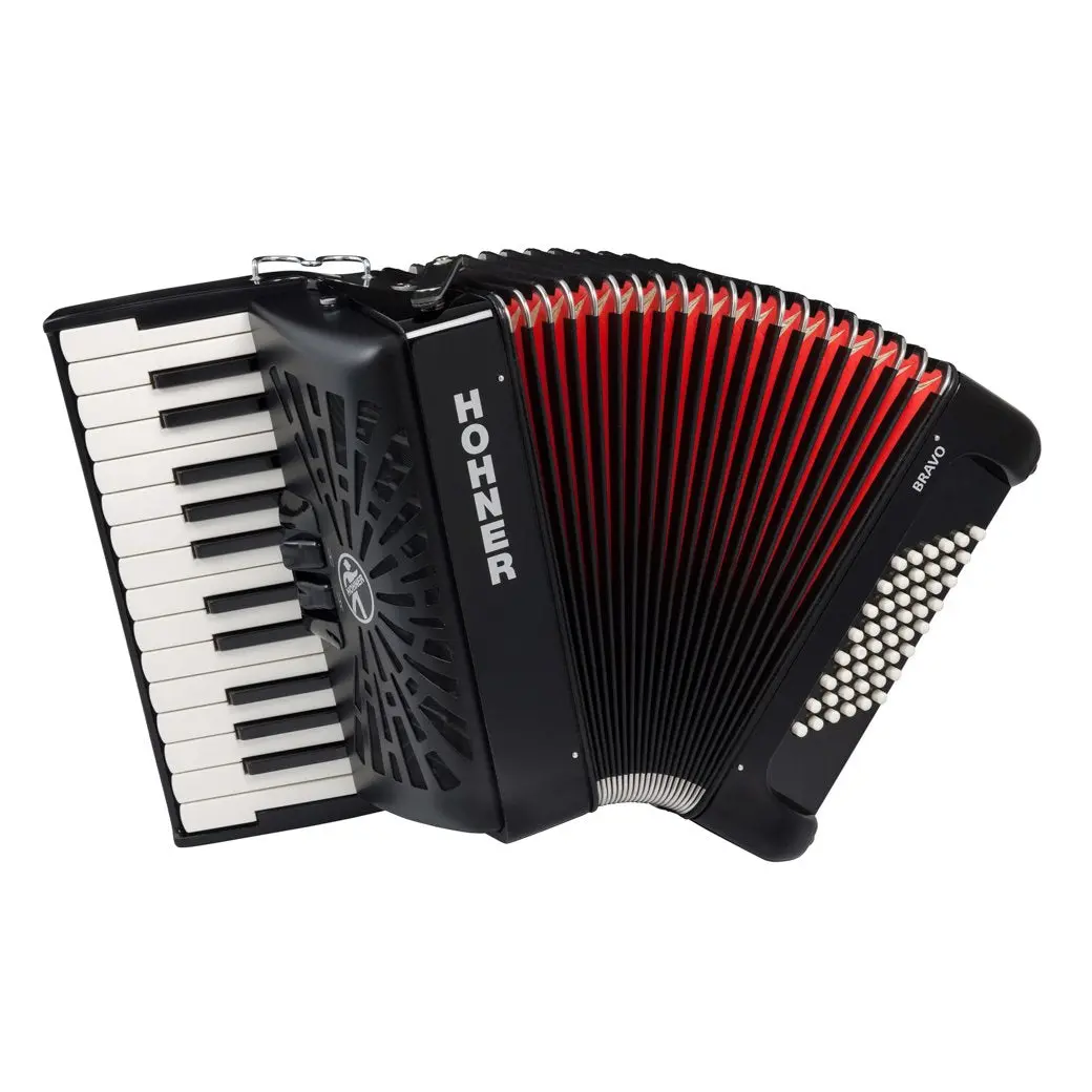 Hohner Bravo II 48 Bajos Acordeón De Piano Negro