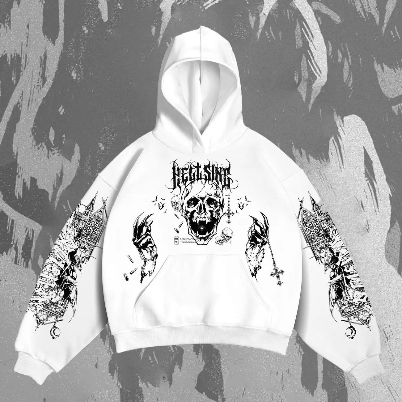 Hellsing Alucard Gothic Skull White Hoodie - Japanese Anime Streetwear Oversized J