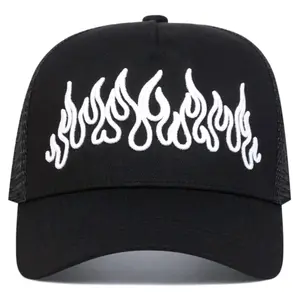3D flame embroidered snapback trucker hat premium quality comfortable fit breathable back head design that will keep feeling comfortable in any weather