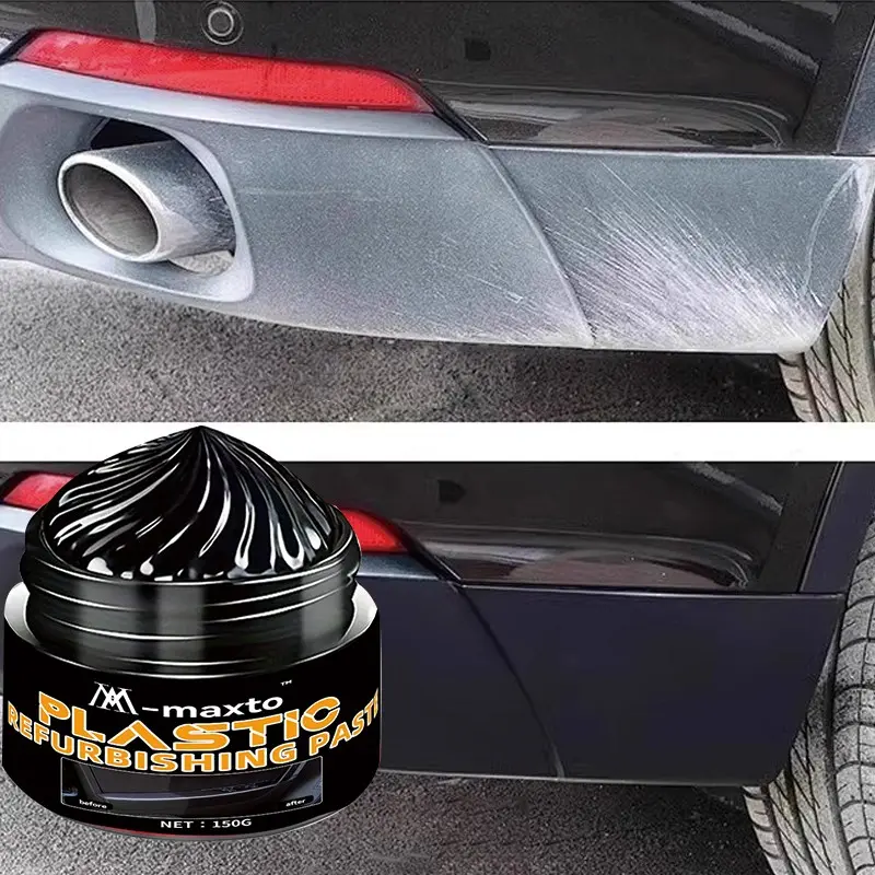 150g Car Plastic Restorer Cream Back to Black Trim Reviver UV Protection Long-Lasting Shine for Bumper Dashboard Vinyl Rubber Auto Detailing Repair Faded Plastic Parts Interior Care