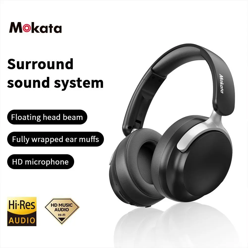MOKATA Over-Ear Wireless Bluetooth Headphones - Hi-Res Audio, 100-Hour Long Battery Life, Noise-Cancelling Surround Sound, Non-Pressing Ear Design, Folding HiFi Gaming Headsets, Silicone Hard Case, Keychain, Stickers