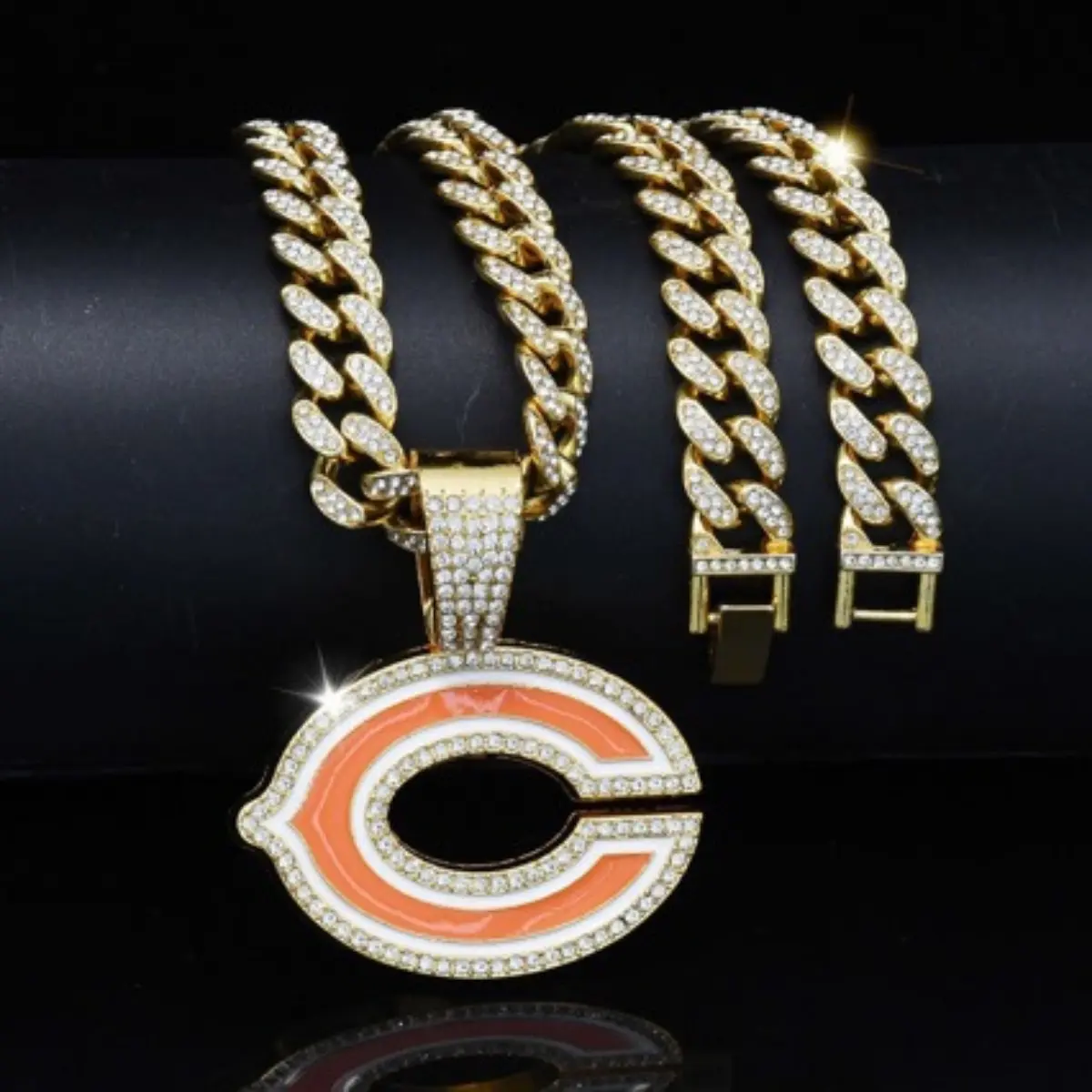 Letter " C ", Bear, Hip-hop Cuban Necklace for Men, Fashion Personality Rugby Pendant Men's Hip Hop Cuban Necklace, Unique Cuban Chain Necklace