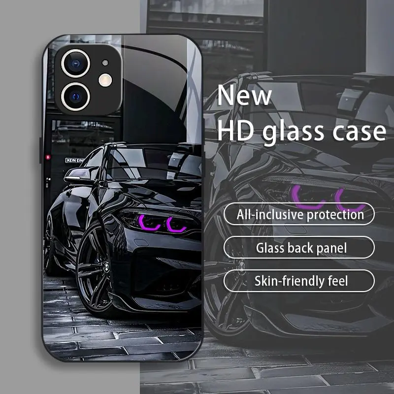 Black Racing Drop-Resistant Glass Smartphone Casing, Full-Cover Protective Case for iPhone 12 Mini, Handheld Cellphone Devices, Skin-Friendly Feel Back Panel 995, Accessories