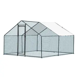10 x 10 ft Large Metal Chicken Coop, Walk-in Poultry Cage Chicken Hen Run House with Waterproof Cover, Rabbits Cats Dogs Farm Pen for Outdoor Backyard Farm Garden