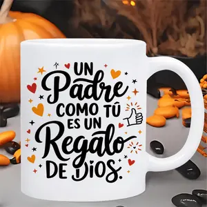 1pc Spanish "Un Padre Como Tu Es Un Regalo De Dios" Mug, White Ceramic Cup with Heart & Star Design, Dishwasher Safe Suitable for Hot/Cold Drinks, Gift for Spanish-Language Father's Day Present, for Tea, Cocoa, Beverages